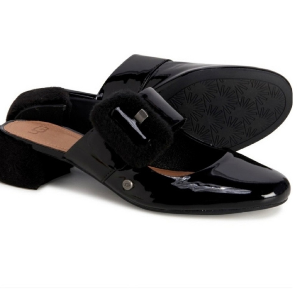 NEW UGG Black Fur Patent Loafers